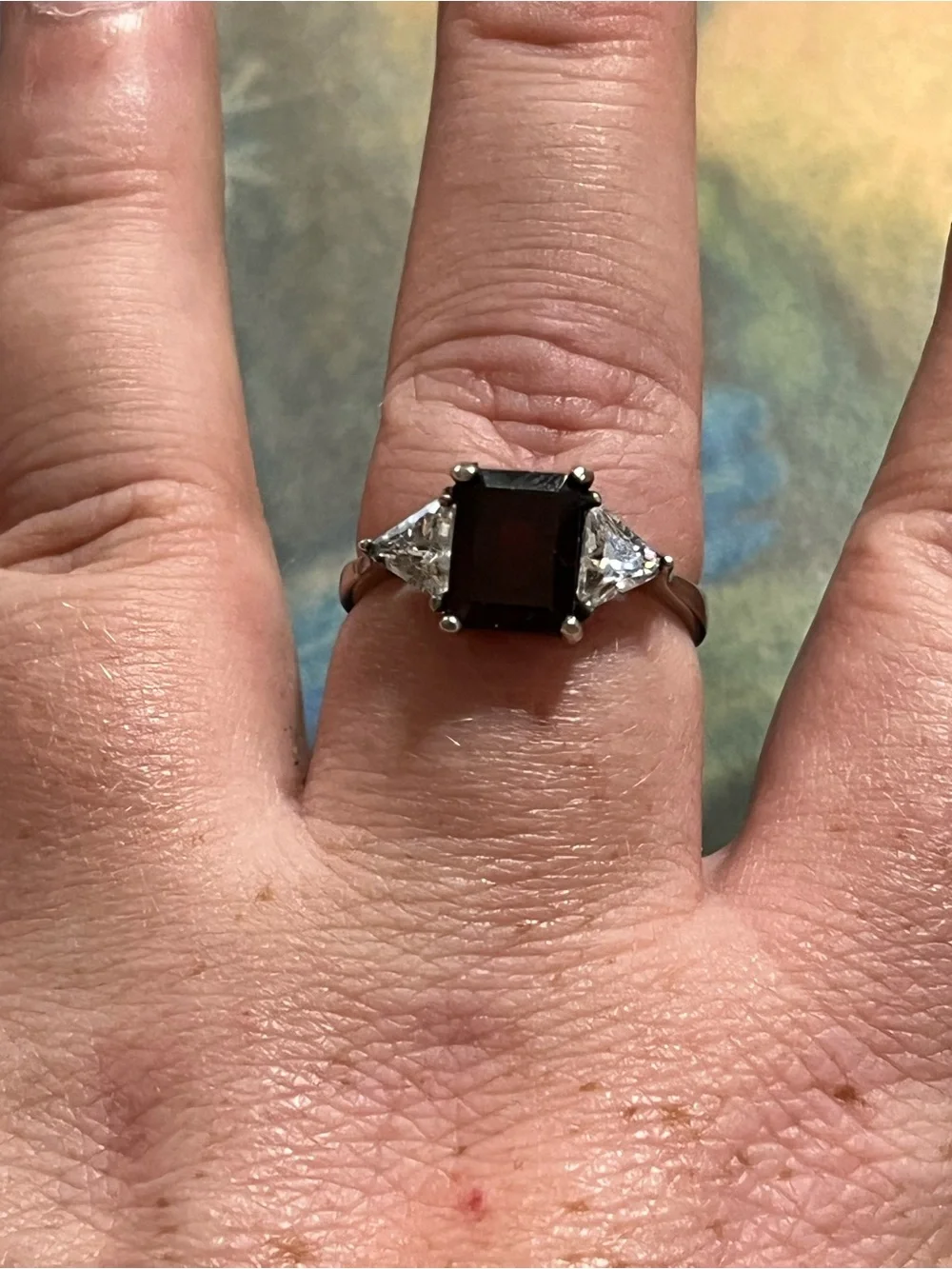 Vintage Sterling Silver 925 Dark Garnet Cubic Zirconia Cocktail Ring - Size 9
